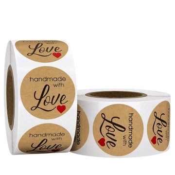 Round Kraft Paper Handmade With Love Stickers - Scrapbooking Envelope Seal Labels