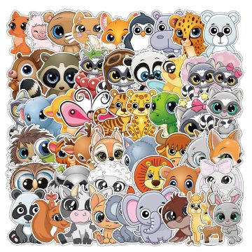 Kawaii Big Eyes Animal Stickers - Cartoon Decals for Notebook Guitar Suitcase