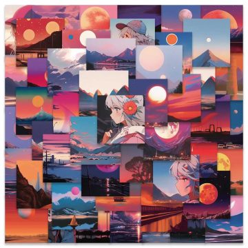 Cute Cartoon Aesthetic Sunset Stickers for Laptop, Phone, Water Bottle, Guitar, Luggage, Waterproof Graffiti Vinyl Decals