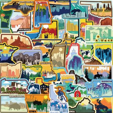 USA 50 States Landscape Travel Decals for Luggage Bike Tourism