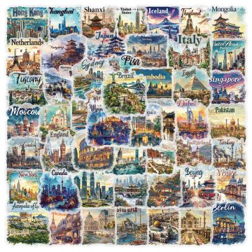 Global Travel City Landscape Stickers Decals - For Phone Laptop Guitar Stationery Skateboard