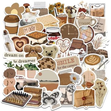 Vintage Brown PVC Stickers - Aesthetic School Supplies for Sketchbook & Scrapbooking