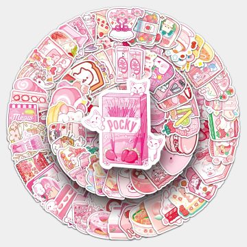 Pink Food Stickers Waterproof Vinyl Decals for Skateboard and Snowboard