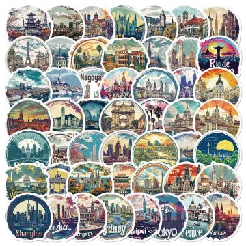 Global Famous Travel City Landscape Stickers - Landmark Buildings Decals for Phone Luggage Skateboard