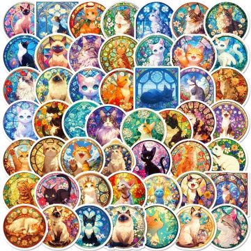 Kawaii Glass Cat PVC Stickers - Aesthetic Stationery DIY for School
