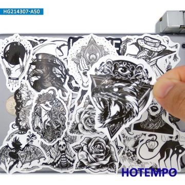 Gothic Witch Skull Demon Monster Black White Retro Art Stickers for DIY Creative Decoration