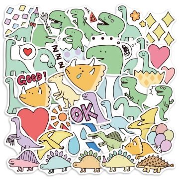 Cartoon Dinosaur Stickers - Educational Kids Scrapbook Set