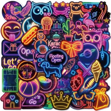Cute Neon PVC Sticker Pack - Aesthetic Colored Stationery DIY Decoration for Scrapbooking