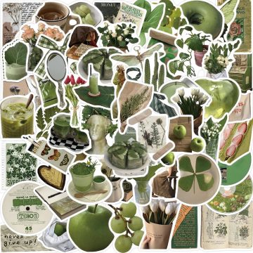 Botanical Plant Ins Stickers - Green Aesthetic Decals for Fridge Skateboard Guitar