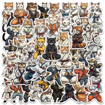Cool Cartoon Kung Fu Cat Stickers for Luggage, Laptop, Guitar, Phone, and Car