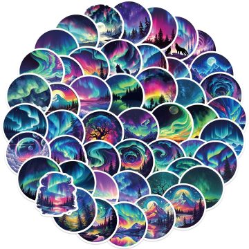 Romantic Northern Lights Landscape Stickers - Scenery Decals for Travel Luggage
