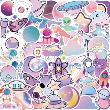Gradient Planet Space Stickers - Cartoon Dream Decals for Motorcycle Wall
