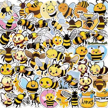 Kawaii Bee Cartoon Stickers - Cute Decals for Skateboard, Fridge, Kids Toys