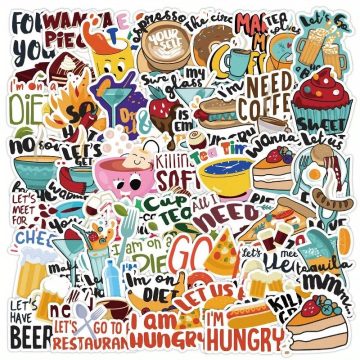 Cute Cartoon Dining Stickers for Helmet, Desktop, Wall Decoration, DIY