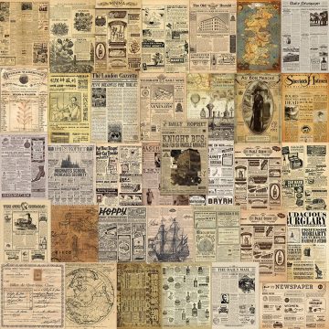 Yellowed Vintage Newspaper Stickers - DIY Decals for Diary Suitcase