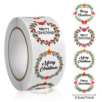 Christmas Wreath Stickers Adhesive Gift Tags for Party Decoration and Sealing