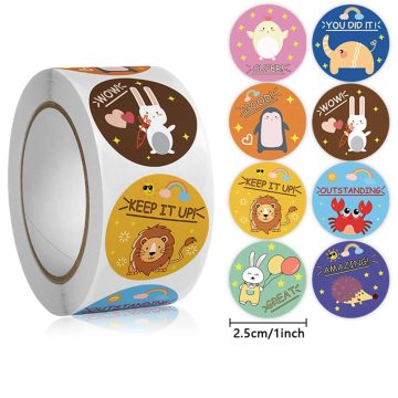 Adorable Round Animal Reward Stickers - Kids Motivational Teacher Gift Sealing Labels