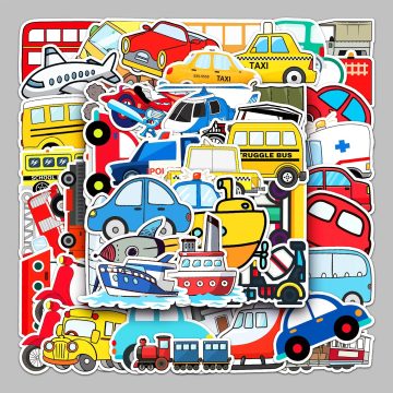 Cute Cartoon Vehicle Stickers for Helmet, Wall Decoration