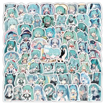 Hatsune Miku Kawaii Stickers - Blue Cartoon Decals for Fridge, Luggage, Laptop, Phone