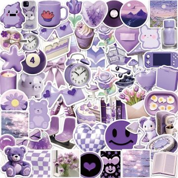 Korean Aesthetic Purple PVC Stickers - Cartoon Scrapbooking Supplies for Kids