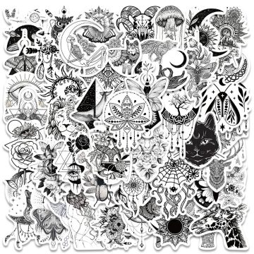 Psychedelic Gothic Black and White Stickers for Laptop, Phone, Guitar, Scrapbooking