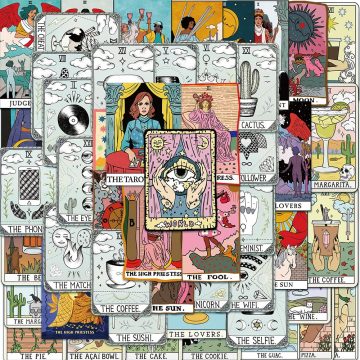 Cartoon Tarot Card Stickers for Laptop, Phone, Skateboard, Car, Graffiti Decals