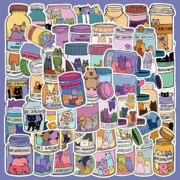 Cat Graffiti Cartoon Stickers for Wall and DIY Decoration