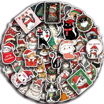 Cute Christmas Cat Graffiti Stickers, Aesthetic DIY Luggage, Bike, Phone, New Year Gift Decoration Sticker Toy