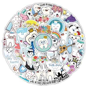 Cute Funny Cartoon Teeth Protection Graffiti Stickers - Kawaii Laptop Phone Suitcase Decoration