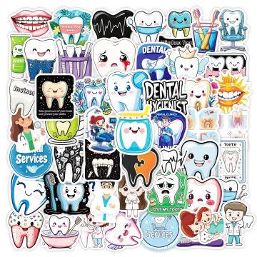 Dental Teeth Care Cartoon Stickers for Luggage Laptop Skateboard