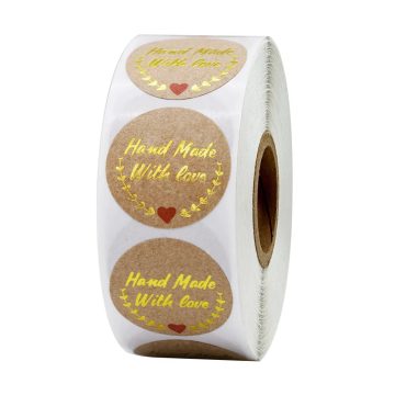 Handmade With Love Brown Stickers Round Labels for Wedding Favors and Envelope Seals
