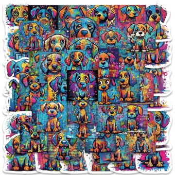 Colorful Cool Cartoon Aesthetic Dog Graffiti Waterproof Stickers for Laptop, Guitar, and Luggage