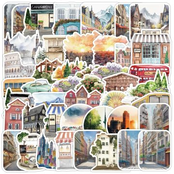 Cartoon Minimalist City Graffiti Stickers for Helmet, Desktop, Wall, DIY