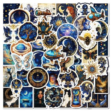 Kawaii Blue Starry Sky PVC Stickers - Aesthetic School Stationery Supplies for Kids