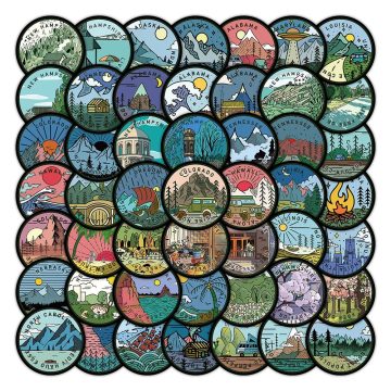 America Tourism Landscape Stickers - Map PVC Decals for Bike & Laptop