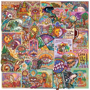 Hippie Camping Hiking Travel Stickers for Water Bottle Luggage