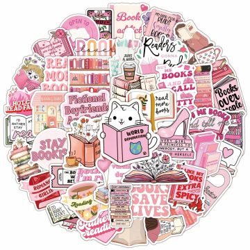 Pink Bookish Reading Stickers for Students Laptop