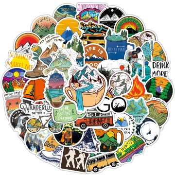 Outdoor Travel Camping Graffiti Cartoon Stickers - Waterproof for Laptop Motorcycle Scrapbook