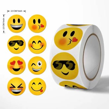 Cartoon Funny Smile Face Expression Reward Stickers 8 Designs Round for PC Pad Fridge Gift DIY Decor