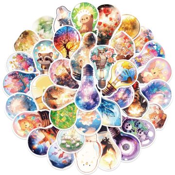 Cute World in Bulb Cartoon Stickers - Aesthetic Decals for Laptop Phone Suitcase Car