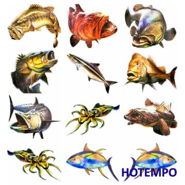 Marine Life Deep Sea Fish Laser Style Waterproof Stickers for Fisherman Boat Luggage Laptop Motorcycle Car