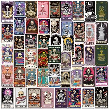 Dark Romance Skull Book Reading Tarot Card Stickers - Kindle Aesthetic Scrapbook Fridge Laptop Decals