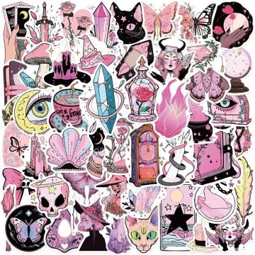 Kawaii Pink Witch PVC Stickers - Colorful Korean School Supplies for Kids