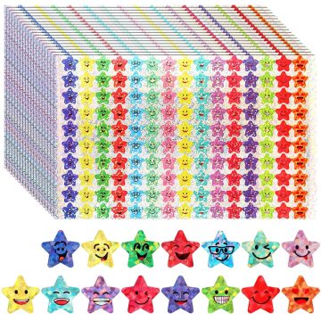 Glitter Star Reward Stickers 15 Happy Face Designs for Students