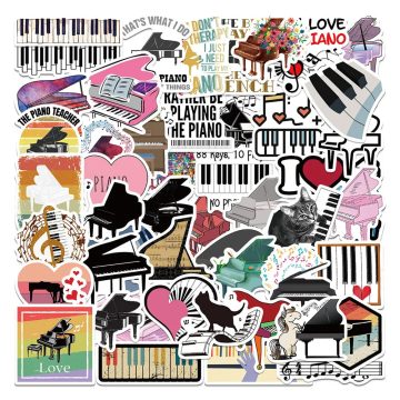 Cartoon Piano Music Graffiti Stickers for Helmet, Desktop, Wall, DIY