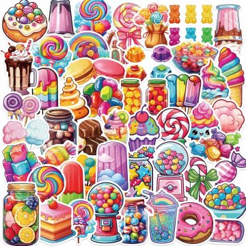 Cute Colorful Candy Cartoon Stickers for Scrapbooking, Notebook, Water Bottle, Laptop, Luggage, Skateboard, Car Sticker Toy Gift