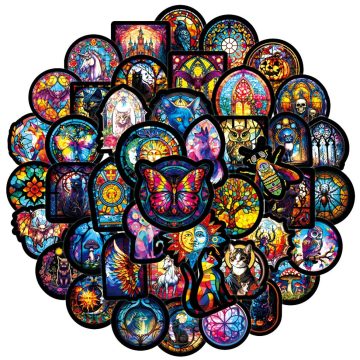Glass Style Colorful Animal Gothic Stickers for Skateboard Fridge Motorcycle