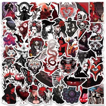 Red Gothic Skull Witch Stickers for Motorcycle