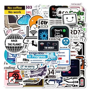 Cartoon Programming Stickers for Helmet, Desktop, Wall Decoration