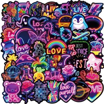 Kawaii Neon Lamp PVC Stickers - Aesthetic DIY Decoration for Scrapbooking